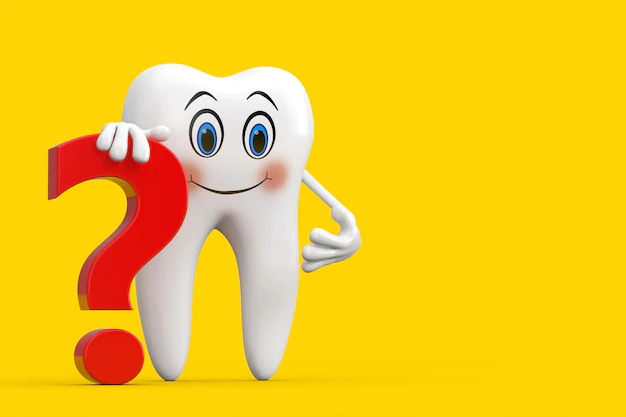 white tooth person character mascot with red question mark sign yellow background 3d rendering 476612 20118